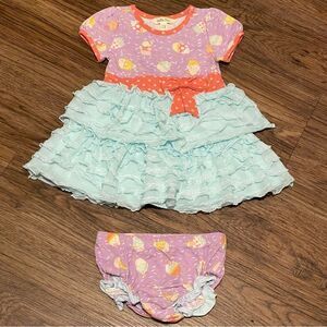Matilda Jane Extra Sprinkles Dress and Bloomers Lavender Blue Orange 12-18 mos